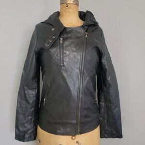 Faux leather hooded jacket